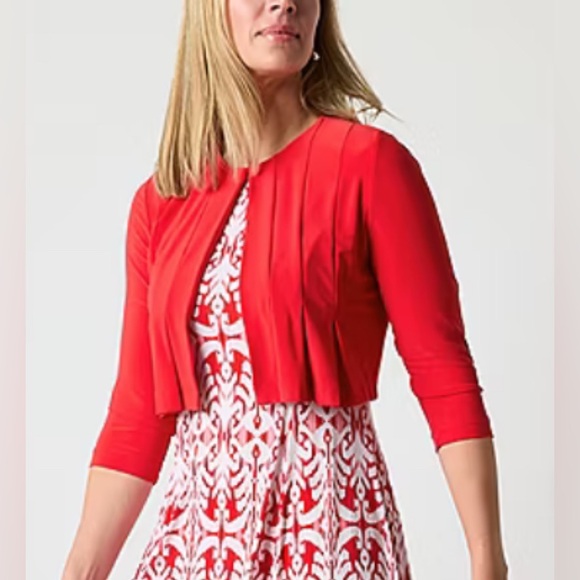 Danny and Nicole Womens Red Bolero Size XL Cropped Pintuck Pleated Cardigan NWT - Picture 1 of 12